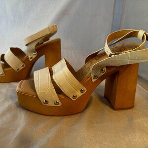Sam Edelman  Rosalind Platform Block Heel, Ivory Leather  Women Size 10      NEW